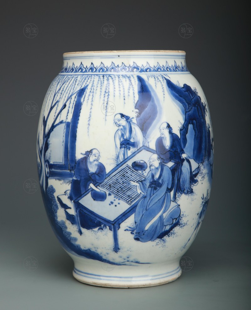 明崇祯（1628-1644） 青花五老图罐