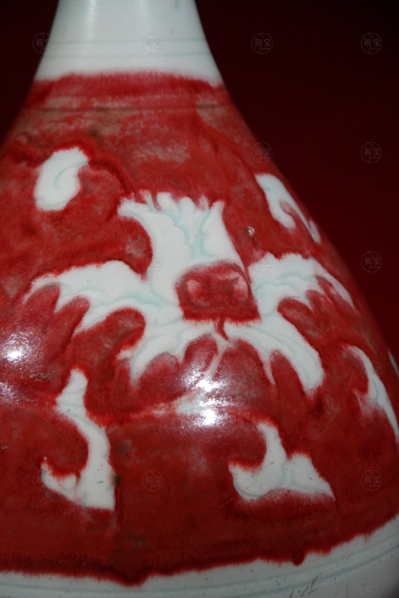 元代（1271-1368年） 釉里红花卉纹玉壶春瓶 - 图3