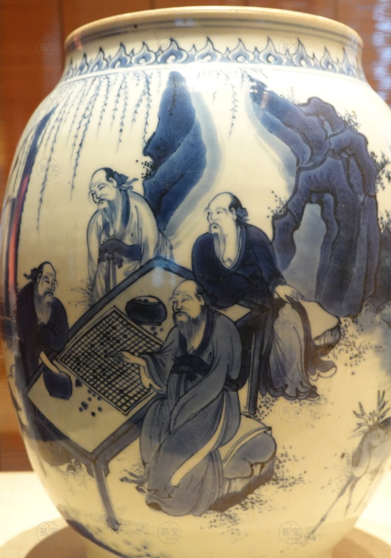 明崇祯（1628-1644） 青花五老图罐 - 图5
