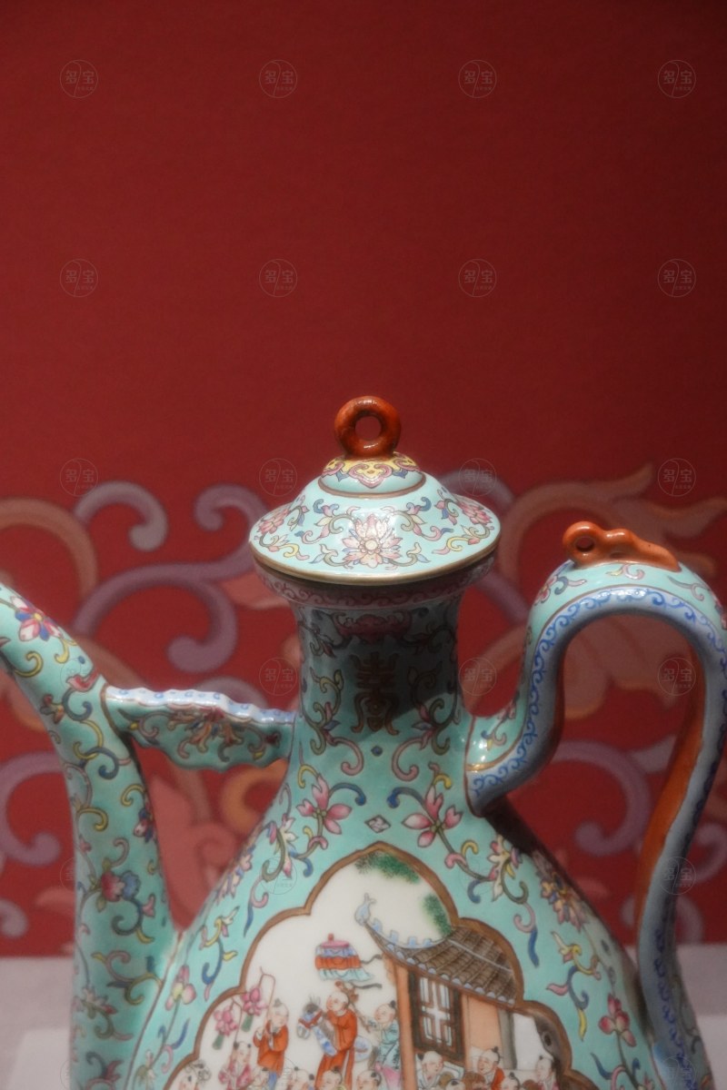 清 道光款粉彩开光百子花卉纹执壶 - 图6