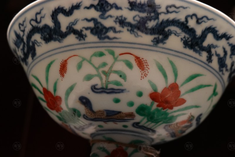 明宣德（1426-1435年） 青花五彩满池娇图靶碗 - 图7