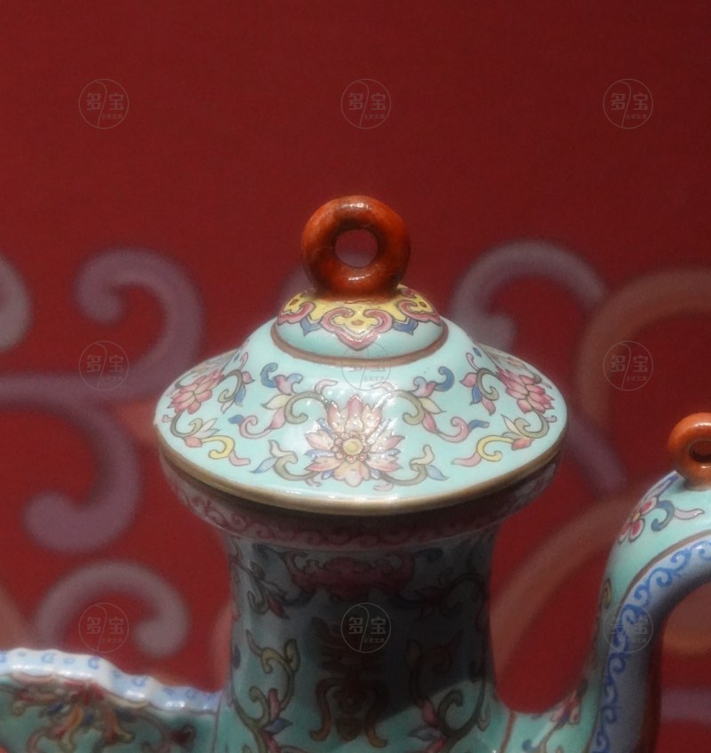 清 道光款粉彩开光百子花卉纹执壶 - 图7
