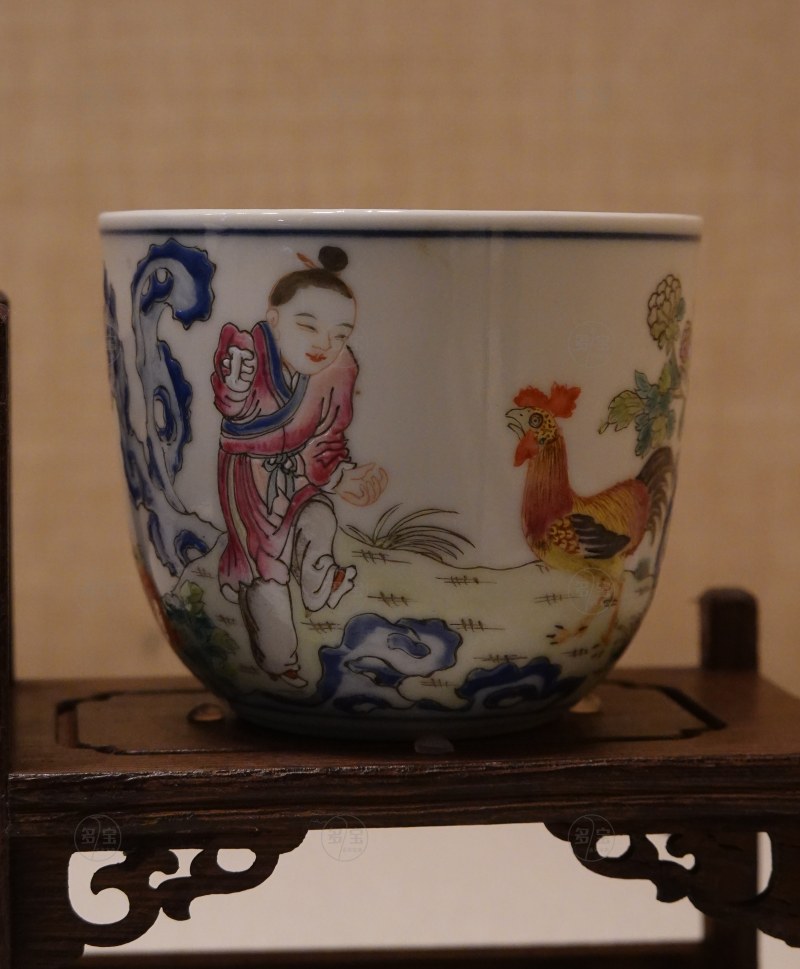 清光绪（1875-1908） 粉墨彩婴戏诗文杯