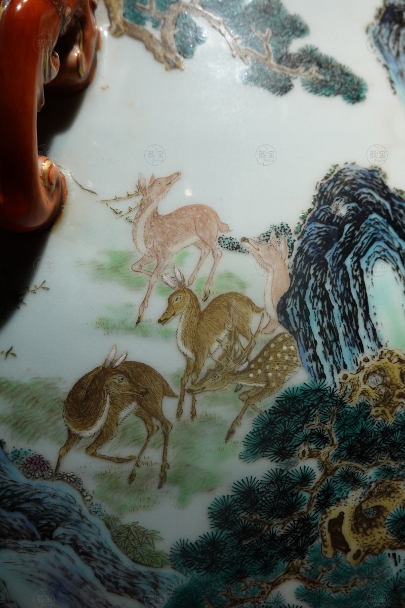清乾隆 御制洋彩螭龙耳百鹿尊 - 图12