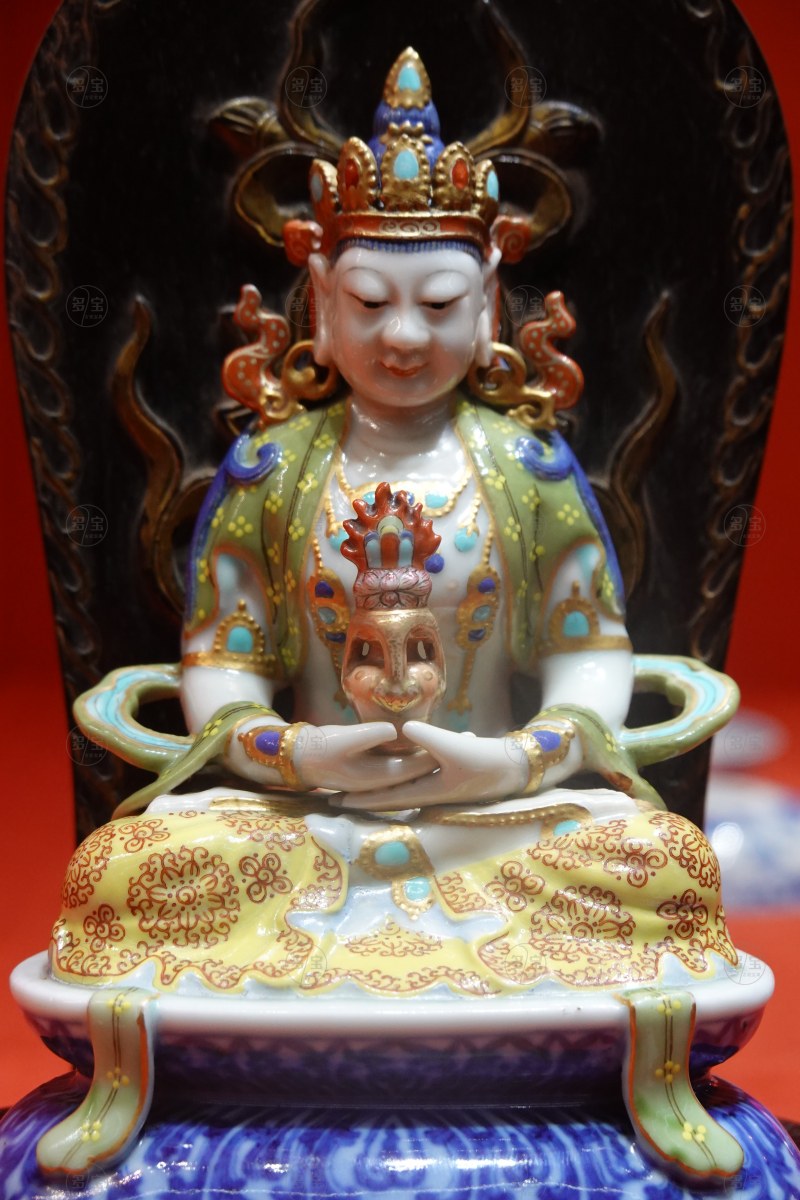 清乾隆 青花洋彩无量寿佛 - 图3