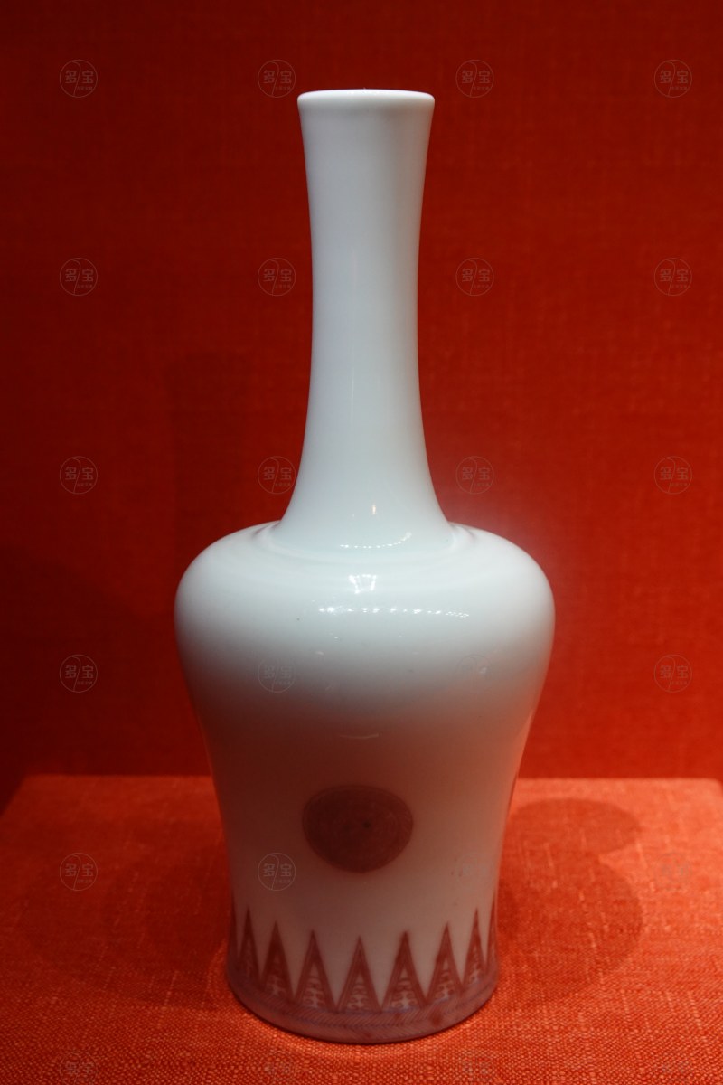 清康熙 青花釉里红团花纹摇铃尊 - 图2