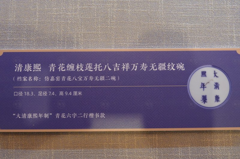 清康熙 青花缠枝莲托八吉祥万寿无疆纹碗 - 图4