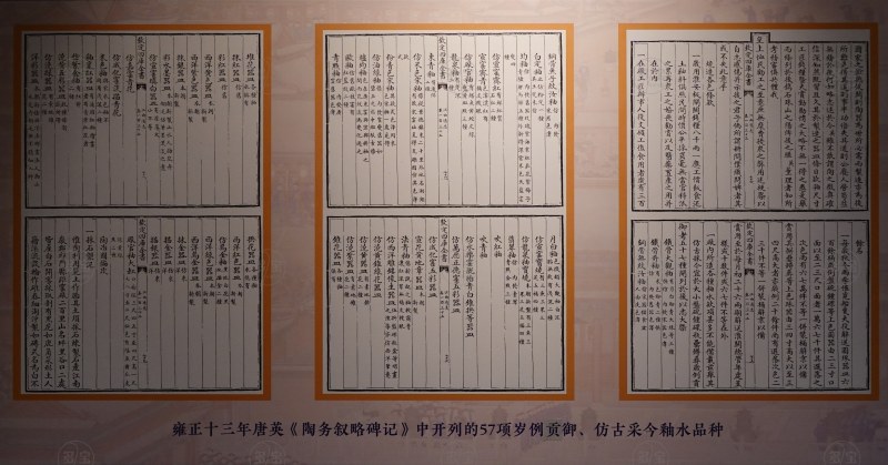 雍正十三年唐英《陶务叙略碑记》中开列的57项岁例贡御、仿古采今釉水品种