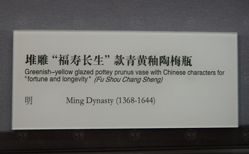 明(1368-1644) 堆雕“福寿长生”款青黄釉陶梅瓶 - 图4