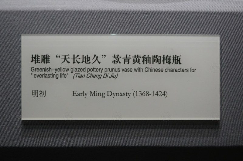 明初(1368-1424) 堆雕“天长地久”款青黄釉陶梅瓶 - 图6
