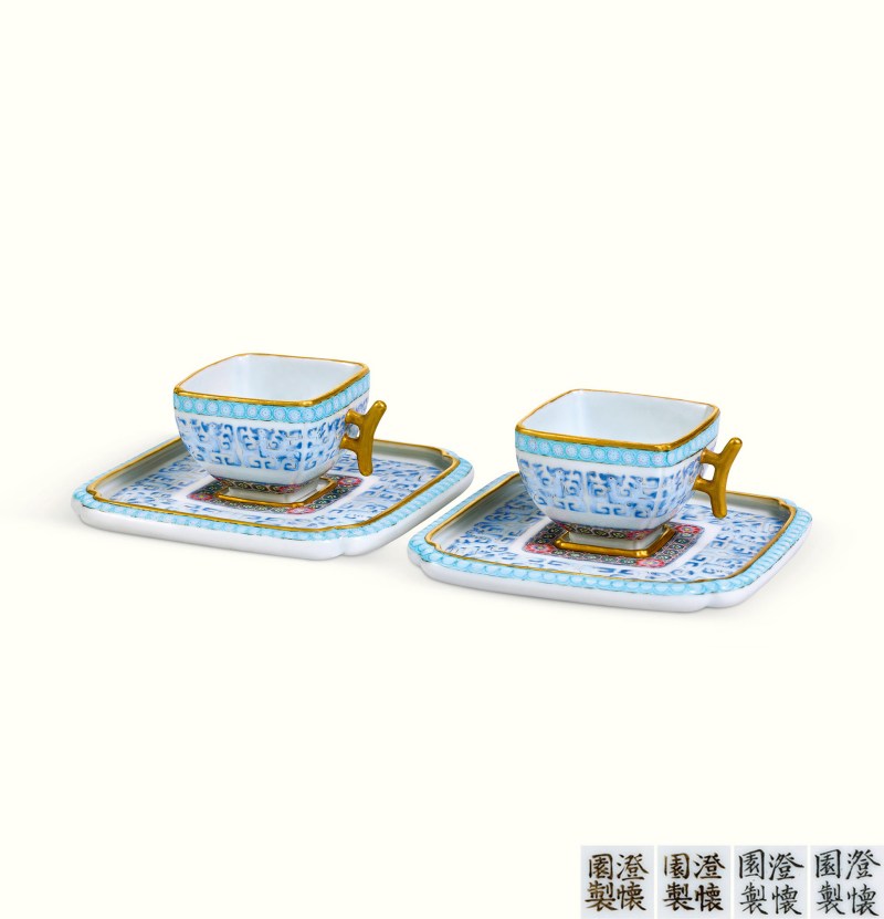 清雍正-乾隆澄怀园制粉彩杯盏一对（四件）-多宝古瓷宝典