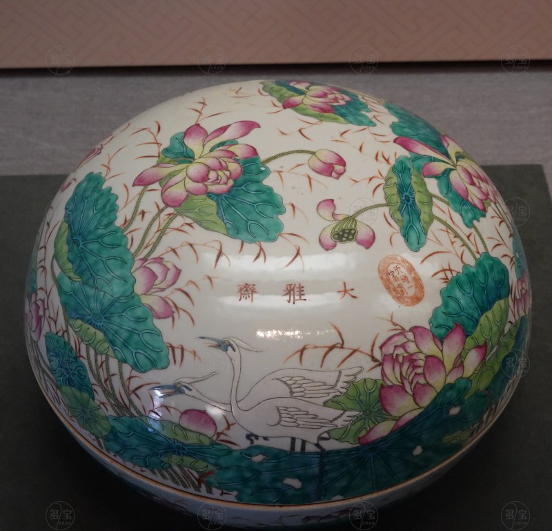 清光绪（1875-1908） 粉彩鹭鹭卧莲瓷盒 - 图2