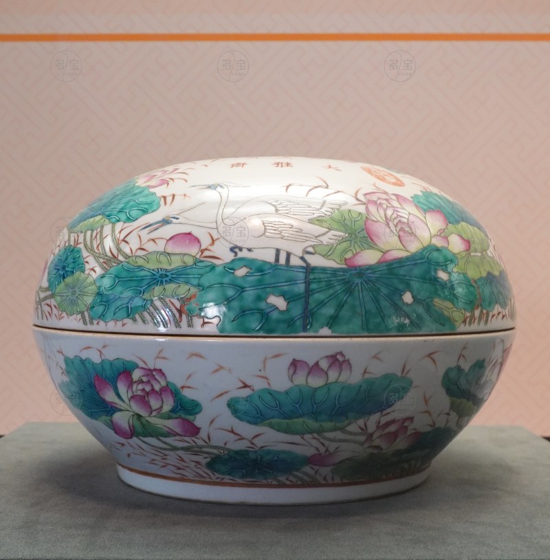 清光绪（1875-1908） 粉彩鹭鹭卧莲瓷盒 - 图4