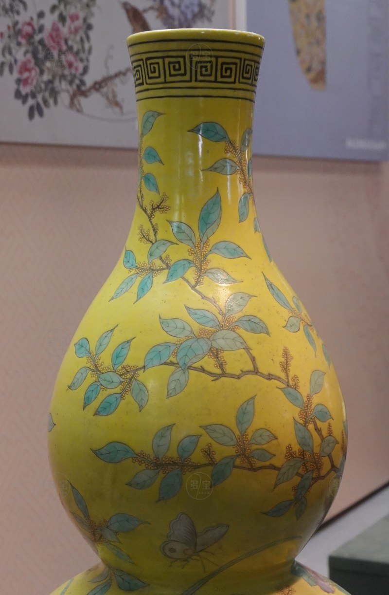 清光绪（1875-1908） 黄地粉彩花卉纹葫芦瓶 - 图9