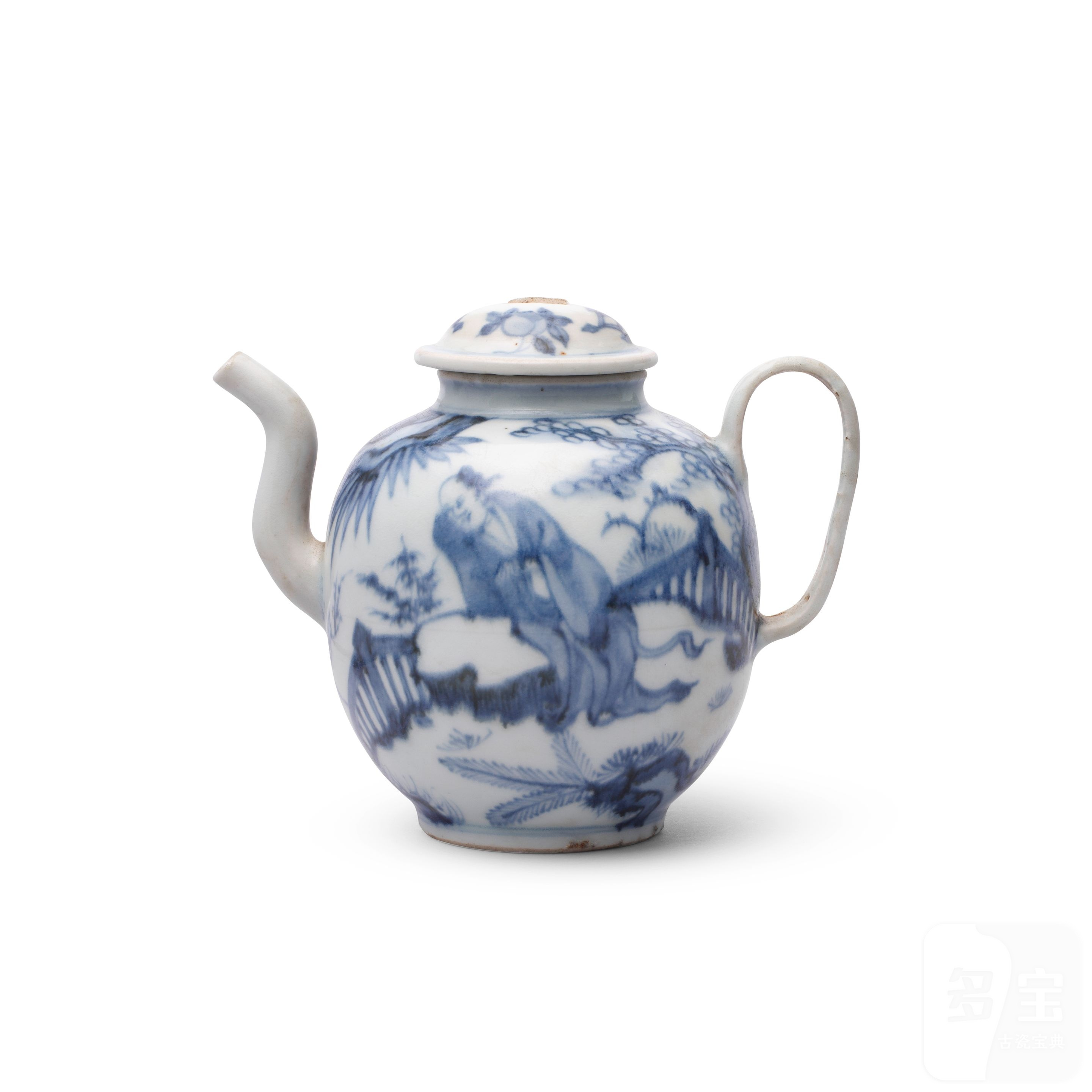 明天啓青花人物圖蓋壺| A BLUE AND WHITE-多宝古瓷宝典