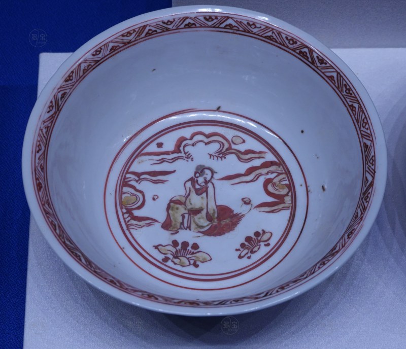 明（1368-1644） 红绿彩仙人醉酒图碗 - 图2
