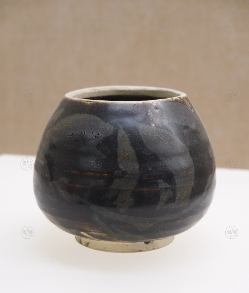 宋 河南段店窑黑釉画彩小罐