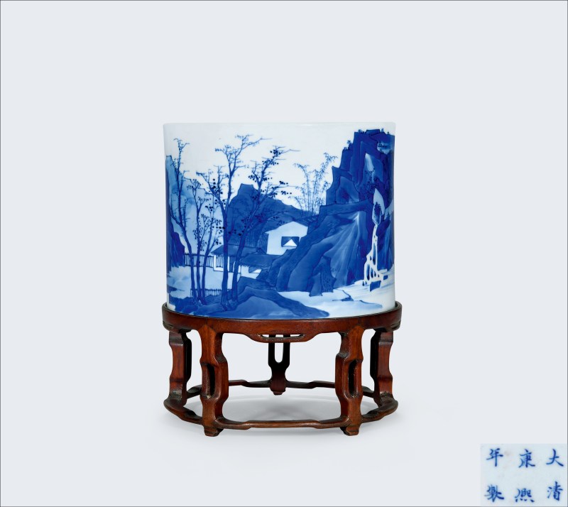 清康熙青花山水人物纹大笔筒-多宝古瓷宝典