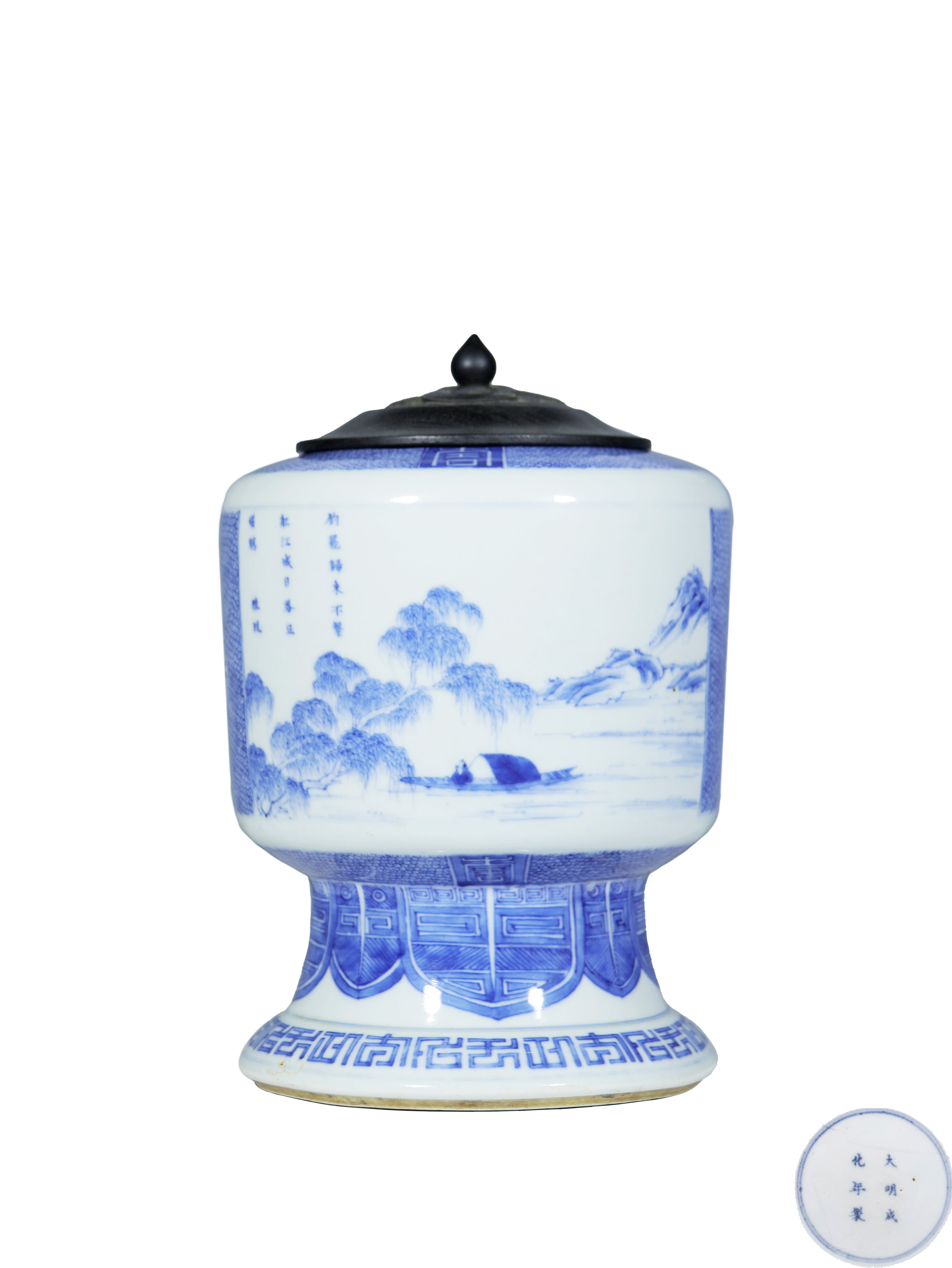 中国　青花山水人物文　小壷　C　R6412E 清雍正青花山水人物诗文花觚-多宝古瓷宝典