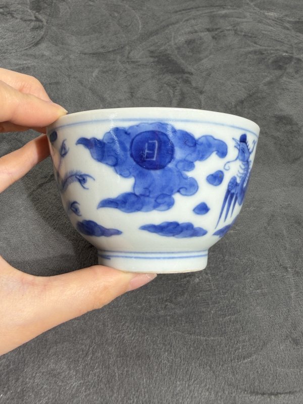 清晚期青花丹凤朝阳纹杯 - 图2