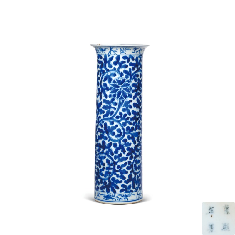 清晚期青花缠枝花卉纹帽筒