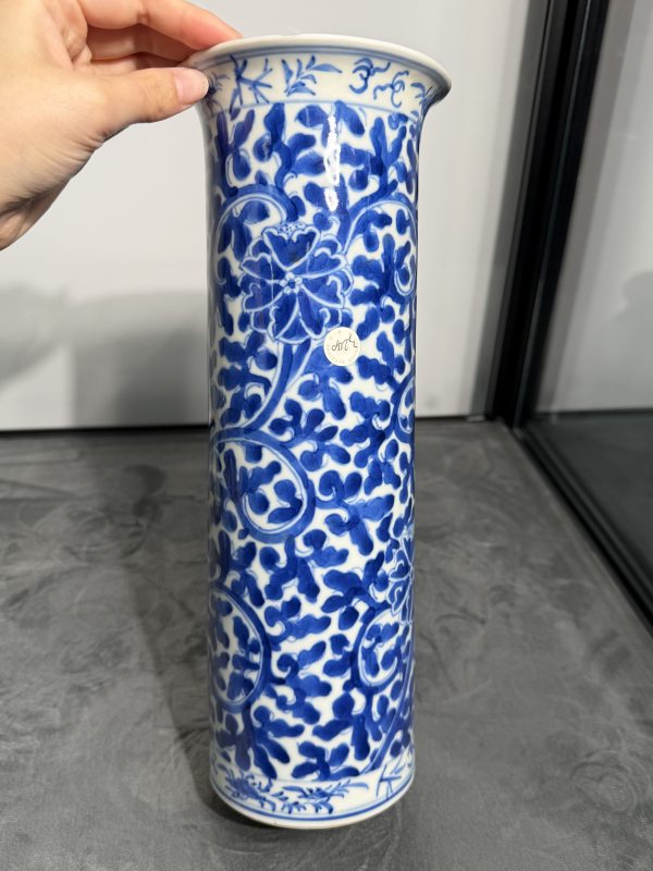 清晚期青花缠枝花卉纹帽筒 - 图3