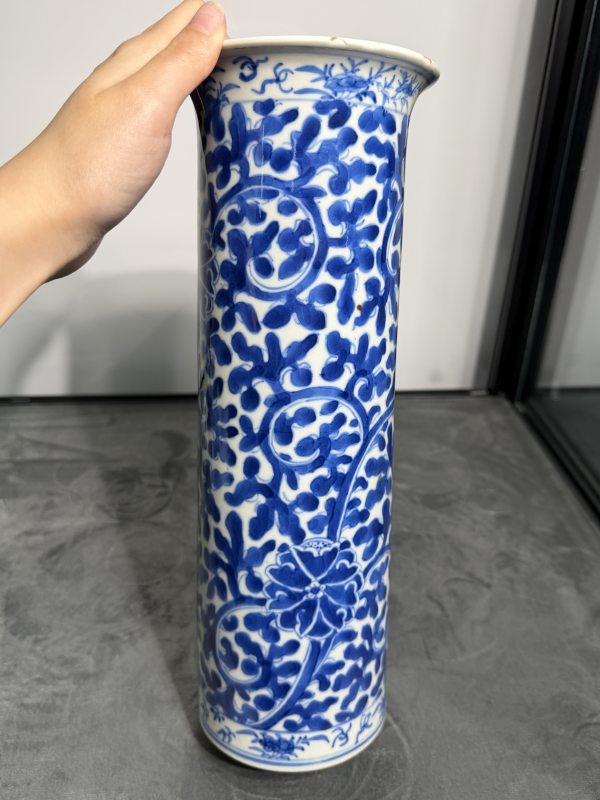 清晚期青花缠枝花卉纹帽筒 - 图4