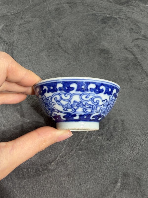清晚期青花如意云头纹缠枝花卉纹小茶园 - 图3