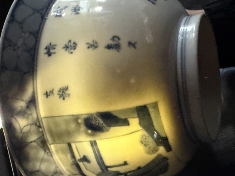 清康熙青花西厢记人物故事纹折沿碗 - 图13