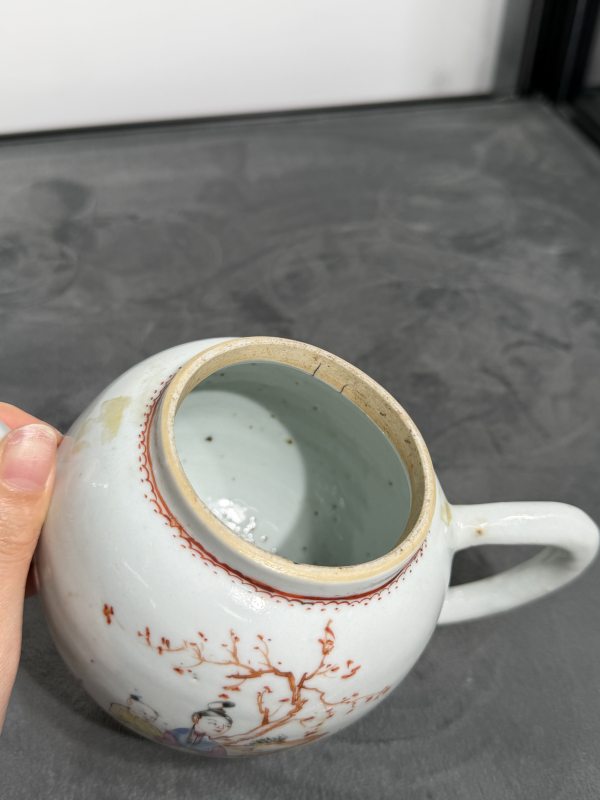 清乾隆广彩庭院教子图茶壶 - 图9