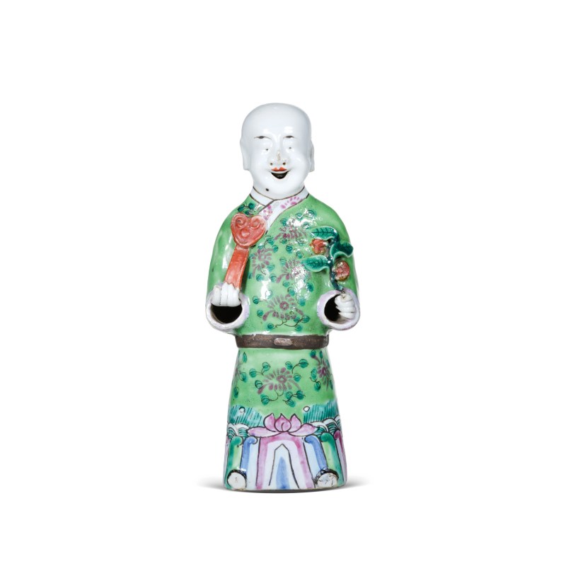清中期粉彩童子瓷塑像