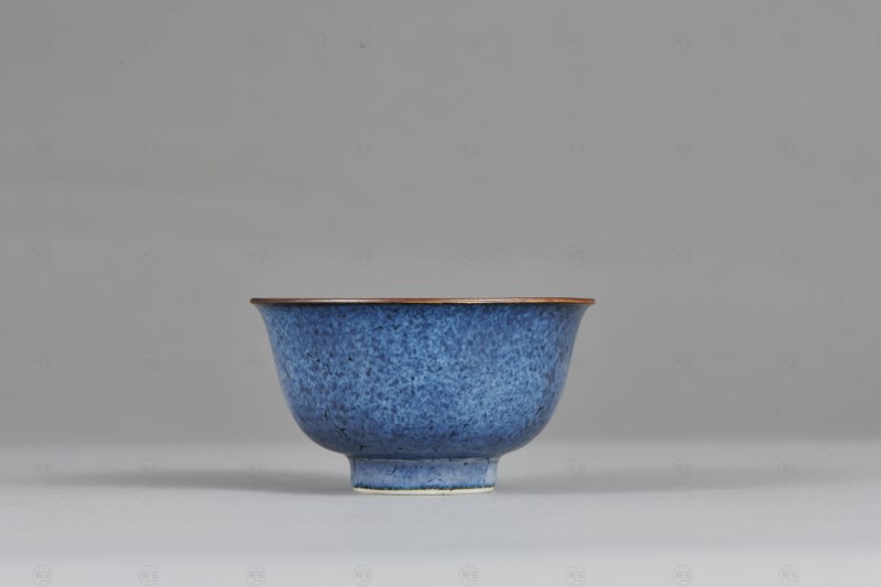 清初 十七世紀 外雪花藍釉內青花劉伶圖茶圓
