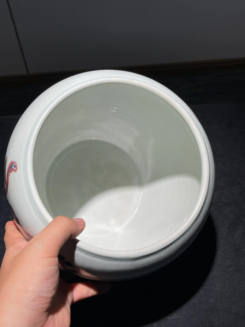 清康熙 青花釉里红凤凰牡丹纹卷缸 - 图9