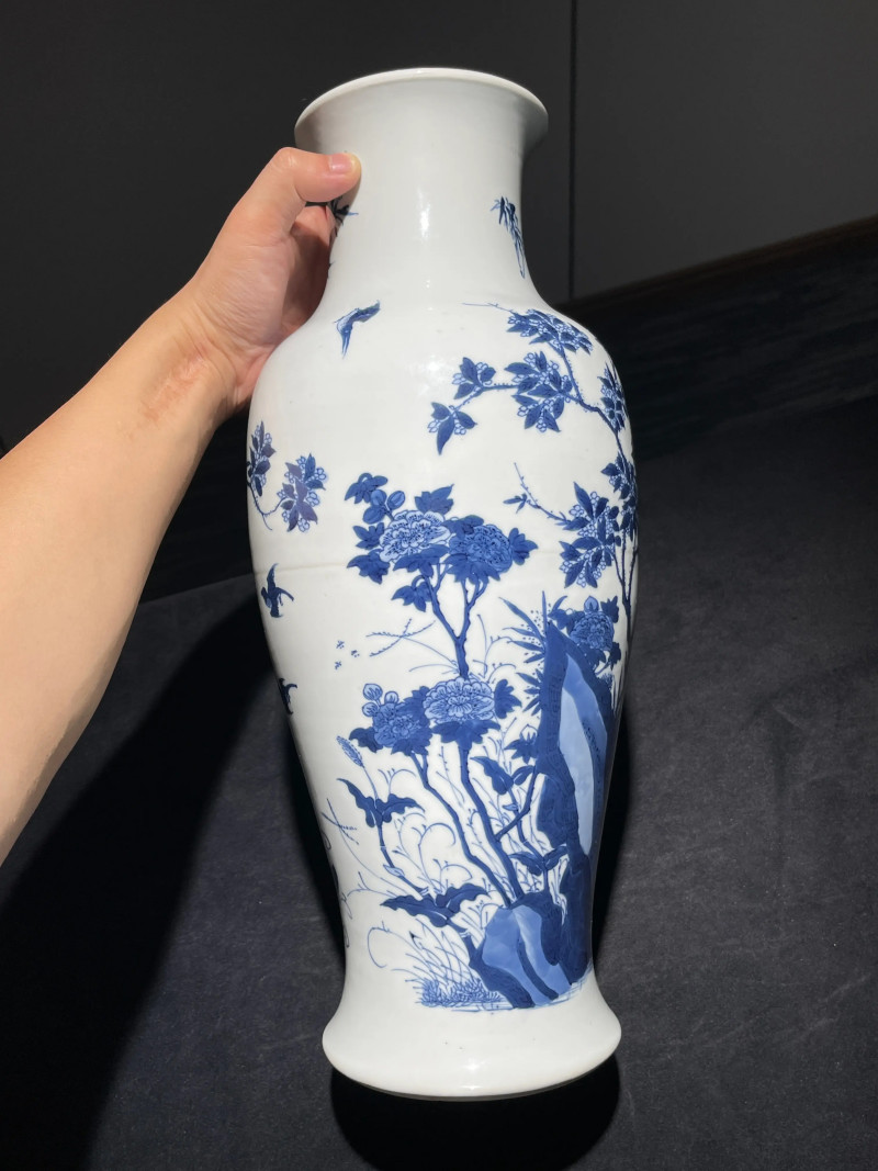 清康熙 青花花鸟纹观音尊 - 图3