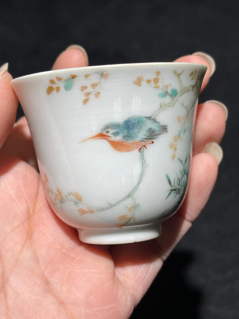 清光绪 浅绛彩花鸟纹杯一组三只 - 图13