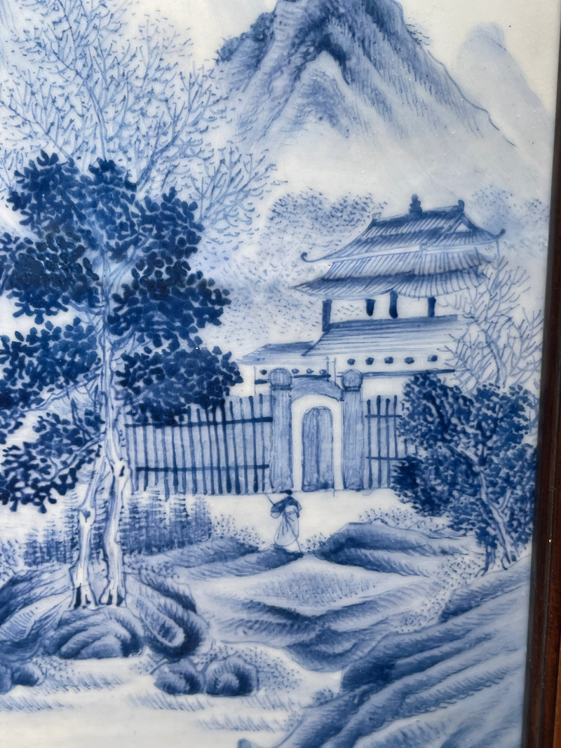 民国 蓝料彩山水纹瓷板 - 图5