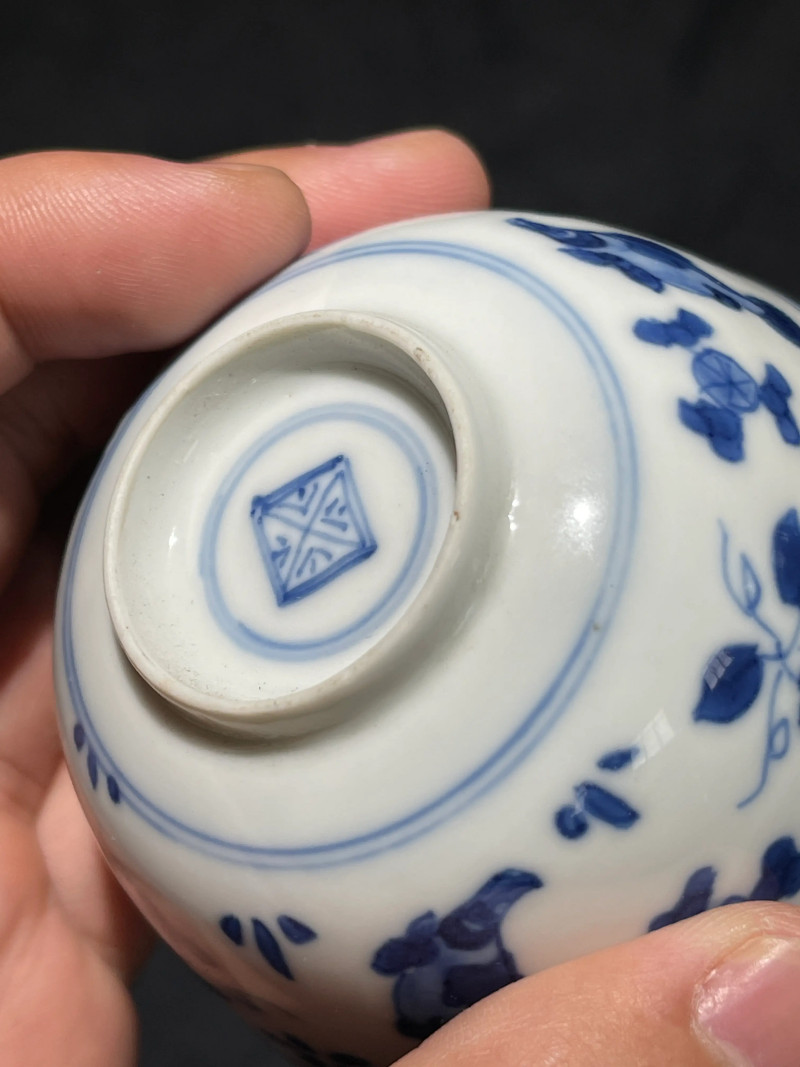 清康熙 青花鱼藻纹小杯一组五件 - 图31