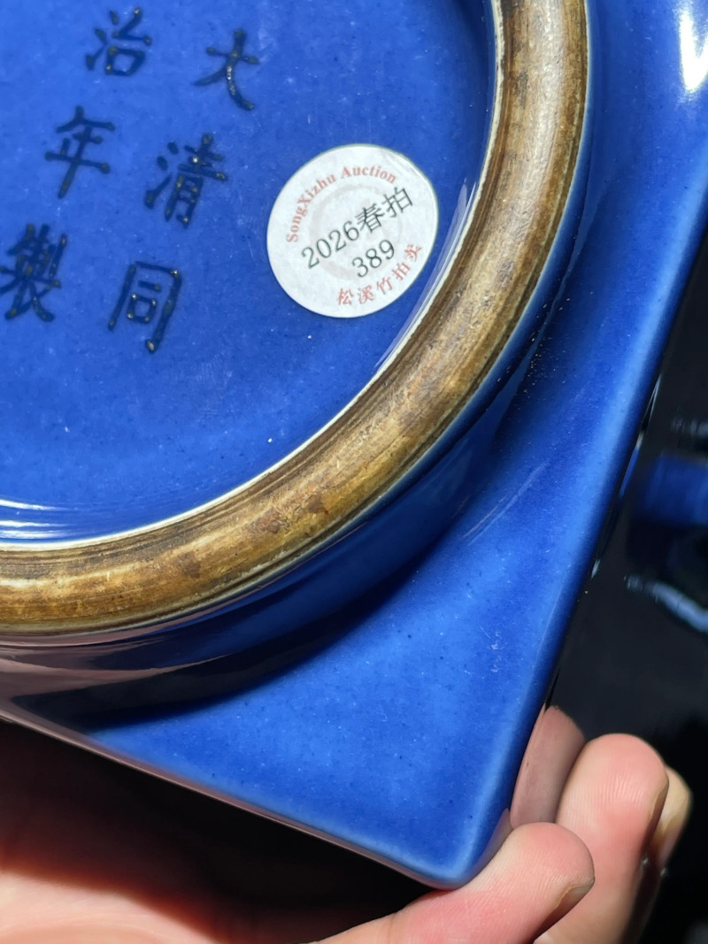 清代 祭蓝釉象耳琮式瓶 - 图10
