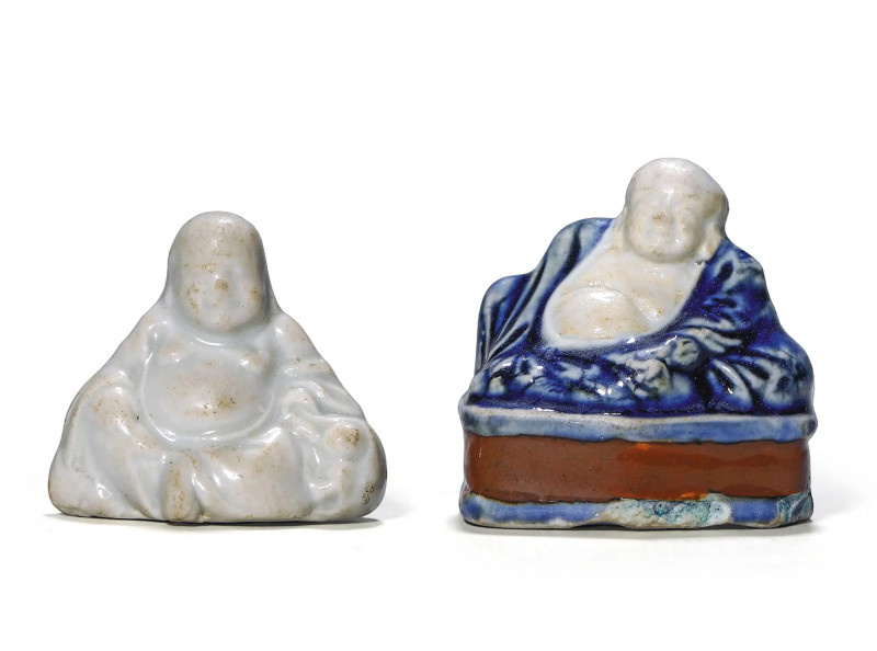 明代 青花、白釉弥勒佛两尊
