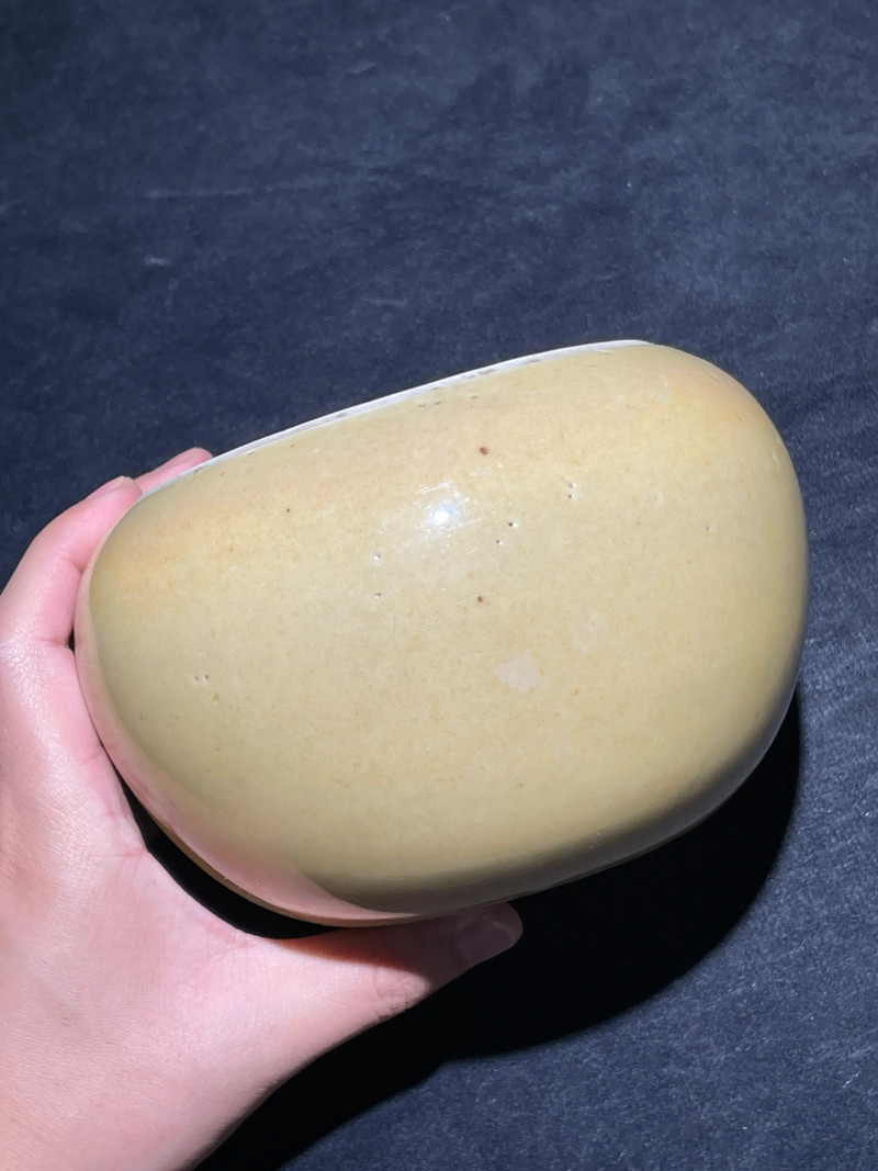 清雍正 米黄釉围棋罐 - 图2