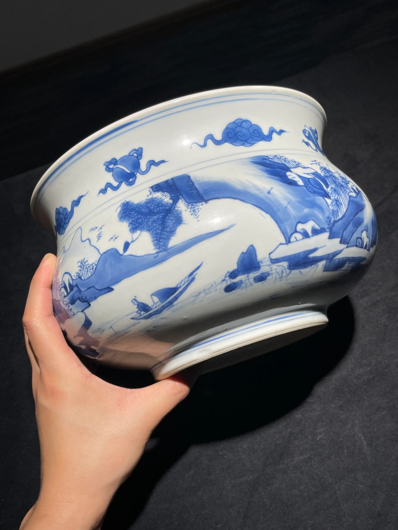 清康熙 青花山水纹香炉 - 图5