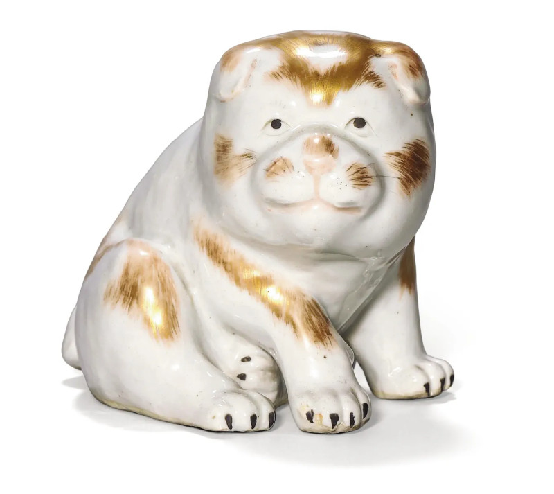 清晚期 白釉描金犬形瓷塑