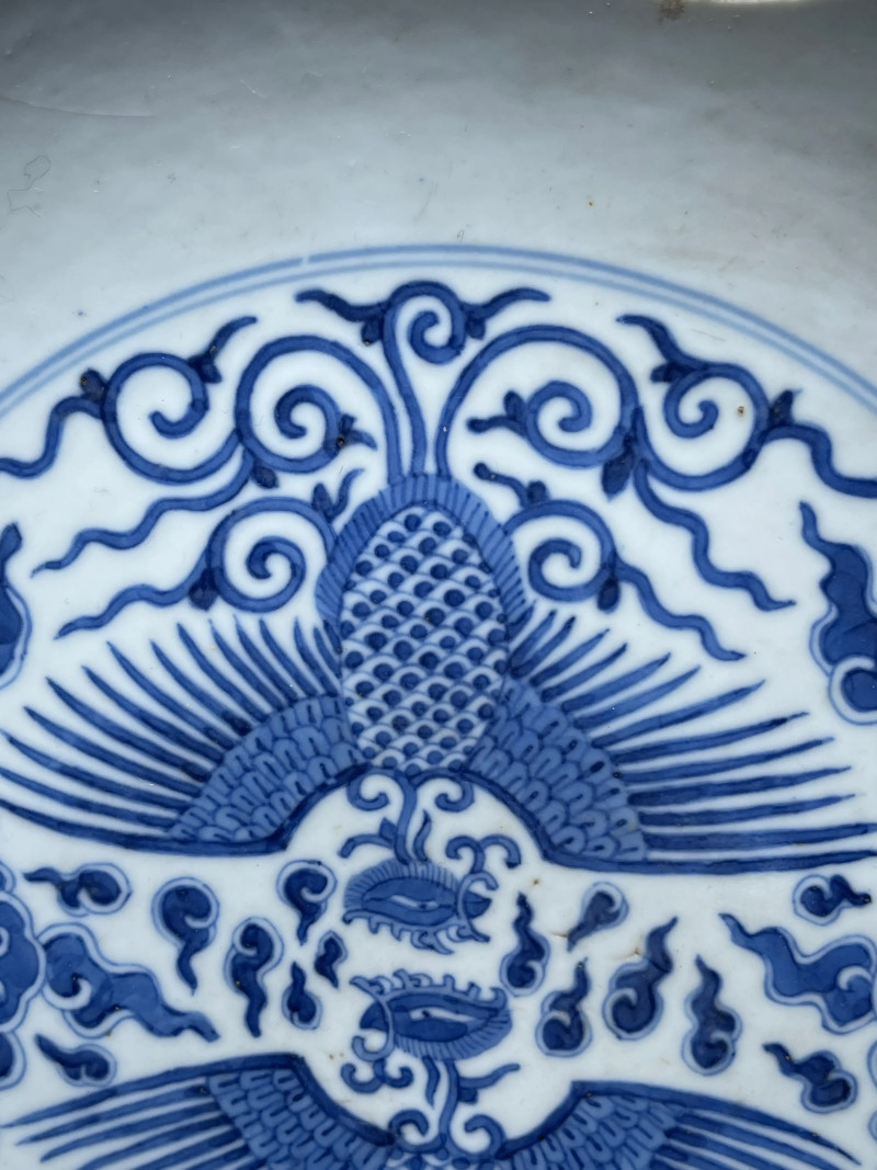 清同治 青花对头凤纹大盘 - 图4