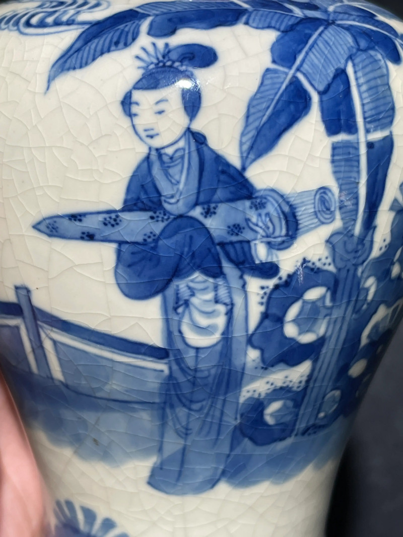 清晚期 浆胎青花折桂图梅瓶一对 - 图20