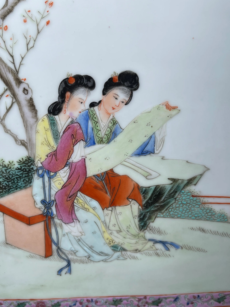 创汇期 粉彩琴棋书画纹瓷板一组四件 - 图18
