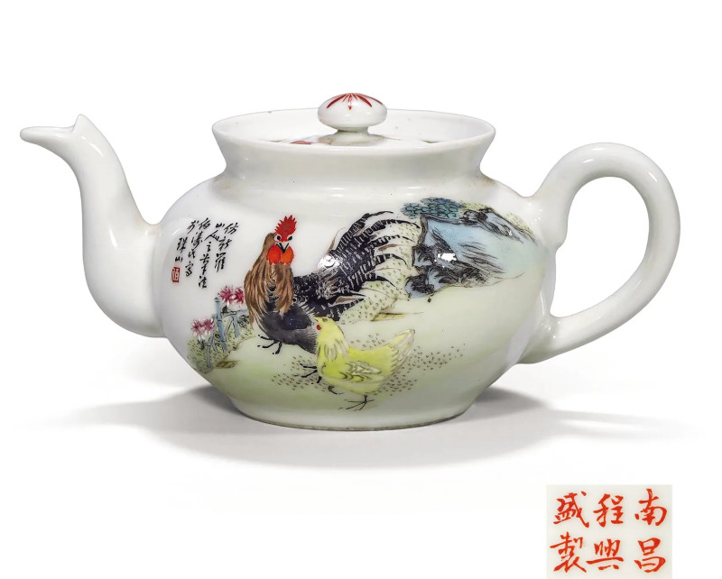 民国 毕伯涛画粉彩大吉图执壶