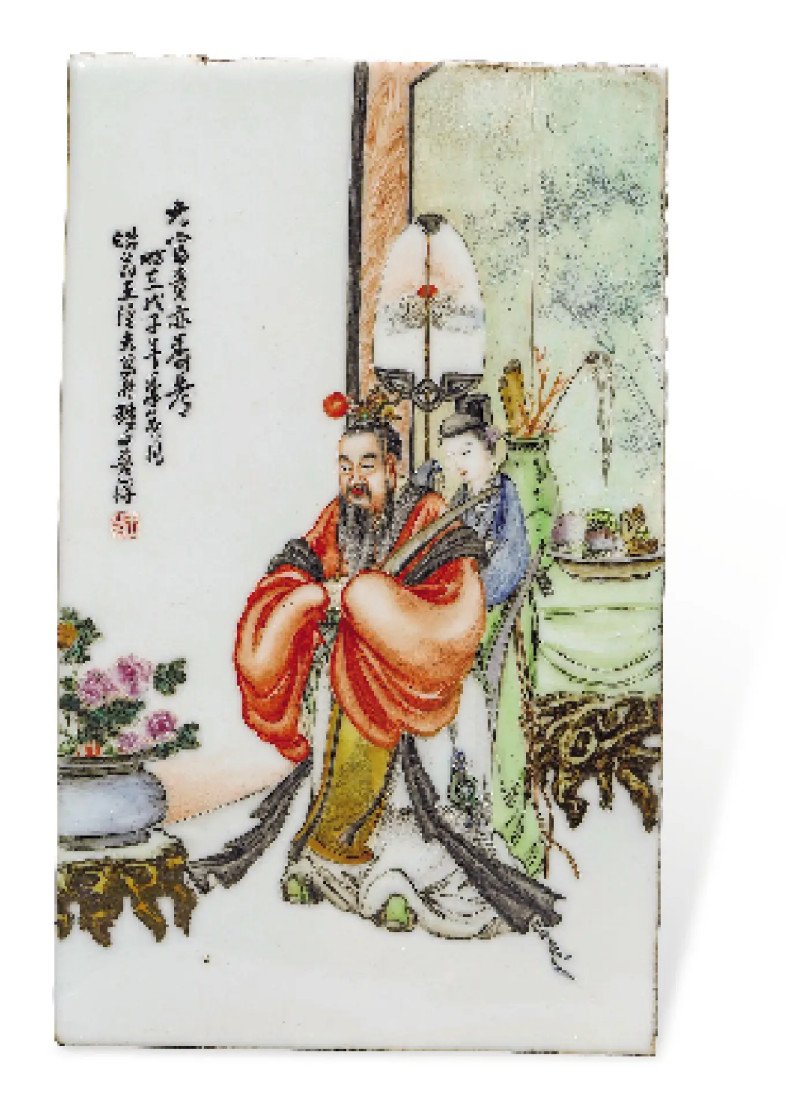 民国 王隆夫画粉彩大富贵亦寿考纹瓷板