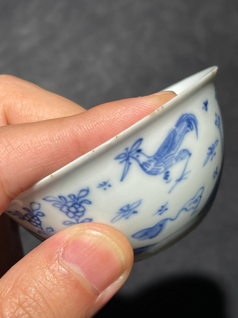 清雍正 青花鸡缸杯一对 - 图10