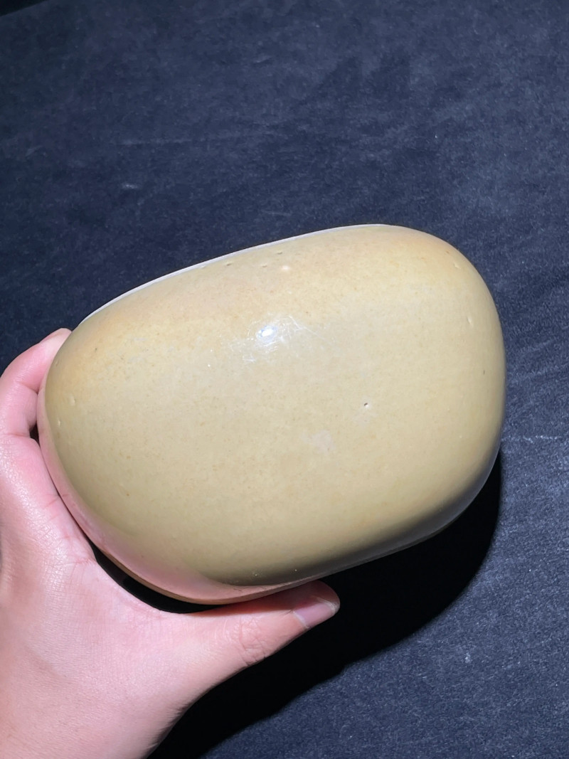 清雍正 米黄釉围棋罐 - 图3