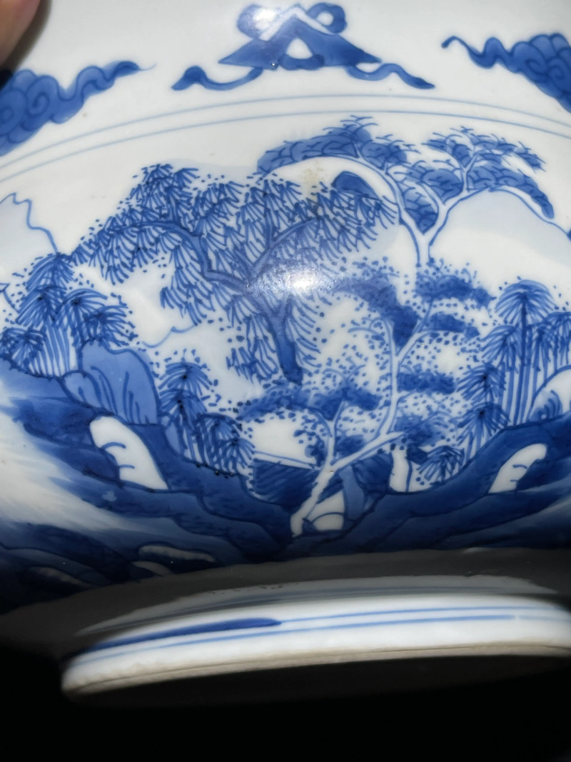 清康熙 青花山水纹香炉 - 图6